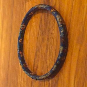 Blue floral hand painted ceramic bangle bracelet